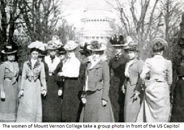 The women of Mount Vernon College take a group photo in front of the US capitol