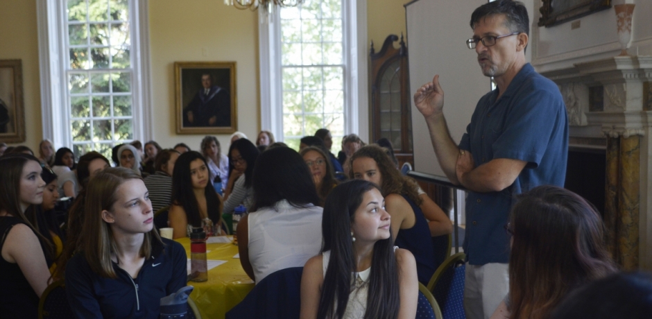 Prof. Salchak speaking at orientation 
