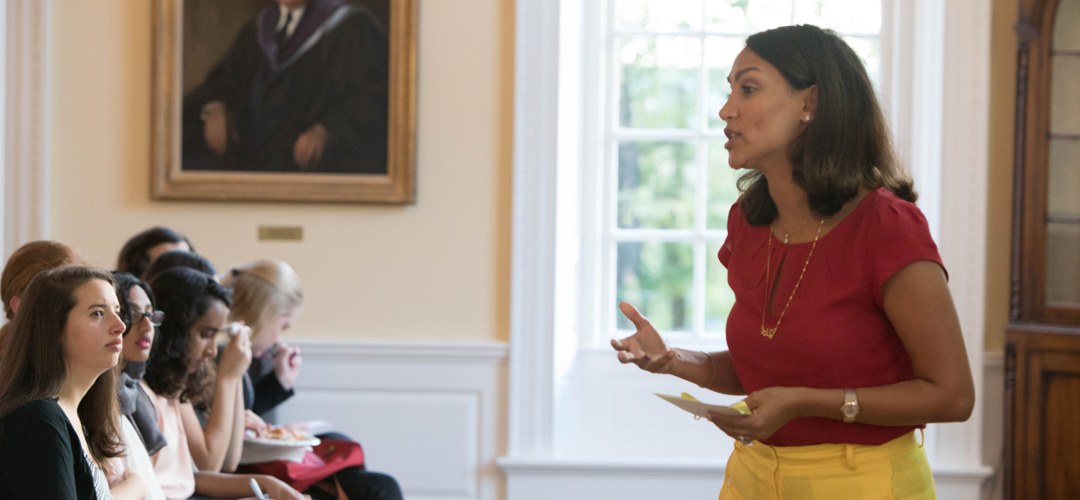 Speaker talking to GW students