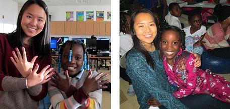 2 pictures of Bomie Lee with children